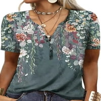Тениска за предни разходи тениска флорална щампа летни върхове с къс ръкав тениска плаж основен тий вийк туника блуза черно 2xl