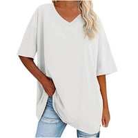 Дамски къси ръкави v ризи за врата Лятна ежедневна свободна основни тийнейджъри върхове солиден цвят мека тениска