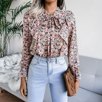 mveomtd печат риза върхове разхлабена блуза с дълъг ръкав за мода модна флорална женска блуза облекло лилаво