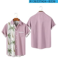 Мъже плюс размер ежедневна риза Модна пачуърк завой на яка от печат на блуза с къс ръкав с джобове върхове на бутони