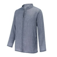 Лабакиха оглавява мъжкия касал памук и ленено коноп дълъг блуза отгоре ризи за дълъг ръкав за мъже сини