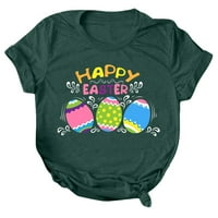 Женски великденски ризи зайчета великденски яйца Графичен тройник с къс ръкав смешна тениска екипаж ший облечен ежедневен блуза великденски подарък за жени