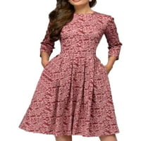 Springcmy Party Women Vintage A-Line Tunic с дълъг ръкав флорална печат рокля