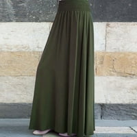 IOPQO Дамски рокли Модна еластична талия Твърди плисирана пола Винтидж А-Лайн свободни дълги поли за жени за жени