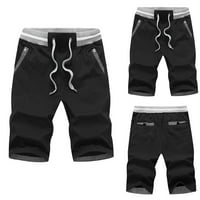 Мъжки анцуг Плътен цвят джобове Шнур разхлабени Спортни бродирани тичане прави Шорти товарни панталони за мъже Черно М