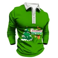 Ханас Коледна мъжка ревера с дълъг ръкав отпечатани ежедневни върхови разхлабени спортни ревери риза зелено xl