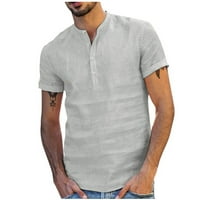 Hinvhai плюс размер най-горният клирънс мъжки памук и бельо плътно късо ръкав с тениски с тениски с тениски с деколте блуза сиво 8