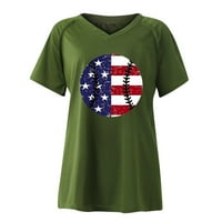 Женски върхове V-образни дами блуза за независимост отпечатани летни туники върхове с къс ръкав модна армия Green 5xl