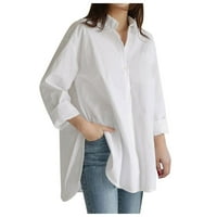 Женски върхове на туника с дълъг ръкав плюс размер солиден джоб разхлабена блуза ежедневен бутон риза с дълъг ръкав риза блуза блуза