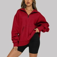 Суитчър с дълъг ръкав Класически плътен цвят суитчър ежедневна свободна блуза Пуловер Дамски суитшърти А02-Червен л
