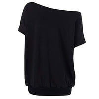 Ризи за жени през летните небрежни устни отпечатани наклонени шия без презрамки с къси ръкави с черен xxl