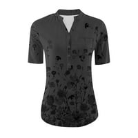 Женски отпечатани с v-образно деколте риза с къси ръкави пуловер рохкави блузи върхове дамски върхове черни xxxl