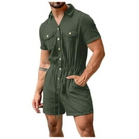 Какина и летни ризи За Мъже клирънс Мода мъжки ежедневни Къси панталони с къс ръкав едно парче твърди Шнур бутон отгоре