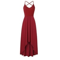 Женска модна ежедневна V-образно деколте каишка отворена гръб солидна рокля червена s