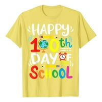 Freshlook Summer Plus Size Print Tops Честит 100-и ден на учебните дни на учител учител Ученик мода, съвпадаща с къса тениска, жълт XL