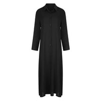 Жени памук и бельо с твърд цвят ревера с дълъг джобни рокля с дълга риза, моля, купете един или два размера нагоре