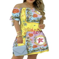 Bebiullo Женски летен флорален печат рокля от рамо мини рокля папий вратовръзка ежедневна рокля с улични дрехи l