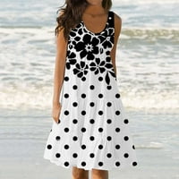 Женски летни ежедневни плажни рокли лъжичка шия флорална риза за печат Най -горната рокля от резервоара, подредена суинг мини рокля от слънчева рокля
