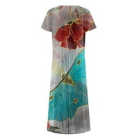 Sendkeelfashion Fashion за жени летен кръгъл врат Небрежен отпечатан пуловер рокля с къс ръкав