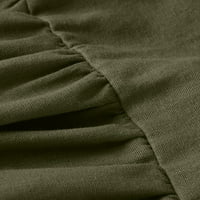 Bicoasu Clearance дамски кръгло деколте с къс ръкав A-Line Solid Pocket лято рокли със средна дължина армия зелено s