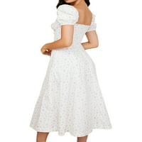 Sprifallbaby Women Slit рокля, флорален отпечатан модел квадратна яка с късо ръкав дълга пола