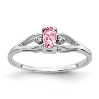 Първично злато карат бяло злато 5x овално розово турмалин и диамантен пръстен