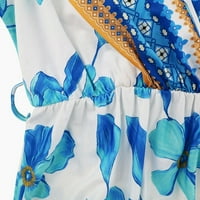 Дамска непринудена летна рокля флорална отпечатана къса ръкав бохемия Лонг Бийч Рокля Синя xxl