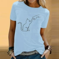 Дамски тениски пролетта летни котки отпечатани къси ръкави o ризи за врата за жени