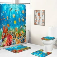 Океан подводен свят Костенурки Делфин 3D Печат Водоустойчив душ завеса с килим тоалетна покривка Баня Декор за баня