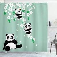 Панда душ завеса животни мечки в череша цъфтят клони Мама под дървото карикатура комплект с куки мента зелено