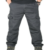 Мъжки монтирани копчета панталони ежедневни Плътен цвят дъна товар ластик джобове панталони черен 2хл