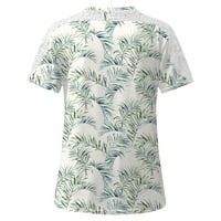 Ханас върти женски дантелен изрязана ръкав тройник, ризи с къс ръкав с кръгла шия, модни цветя отпечатани лято основна тениска отгоре зелено xxl