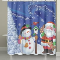 Jolly Holiday Santa Claus Fabric Коледна завеса за душ - яркочервен Дядо Коледа и цветни подаръци плат Xmas Polyester Sower Curtain