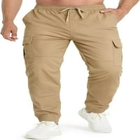 Мъжки памук случайни товарни панталони Леки разтегателни работи Изходни еластични панталони с талии с джобове