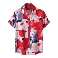 Блузи мъжки случайни хавайска риза Флорален къс ръкав Бутон надолу плажни ризи За Мъже червени ХХ-Големи
