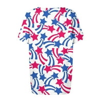 Дриндф Дамски Летни Блузи Модерен Американски Флаг Принт Туника Ризи Ежедневни В Деколте Блуза С Къс Ръкав Уютен Празник Тениска