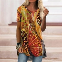 Женски ежедневни тениски за ръкави за капачка Основни летни върхове Разхлабени отпечатъци Ръфове блуза оранжева S