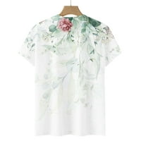 EcqKame ​​Womens Summer Tops Clearance Женски къс ръкав кръгла шия отпечатани свободни върхове блуза тениска бяла l