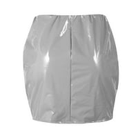 Пола за жени, женски кожена пола твърд цвят мини -риза опаковка хип пола пола от свободното време лятен клирънс сребро s