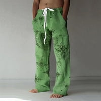 Мъжки модни ежедневни печатни бельо джоб Дантела нагоре панталони голям размер панталони мъжки панталони с еластичен колан зелен л
