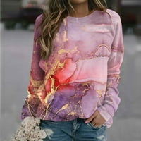 Yubatuo Дамска коледна суичър женска блуза Небрежно дълъг ръкав отпечатани кръгли шия тениска с тениска с тениска и удобна розова 3XL