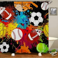 Сонернт карикатура спорт завеса за душ 60х, цветни графити пръски боя Хип-хоп баскетбол футбол бейзбол тенис волейбол Американски Футбол баня декор