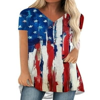 Grianlook жени мода висок нисък подгъва пуловер дълъг ден на независимост тениска ежедневно облекло American Flag Print Tee