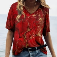 Дамски върхове дамски модни ежедневни отпечатани v шия с къс ръкав топ блуза