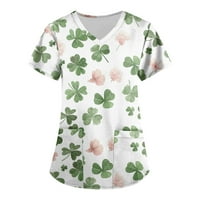 Leylayray Womens Blouse Women's Fashion V-Neck Workwear Workwear With Pockets St. Patrick Day Printed Tops Pink XXXXL
