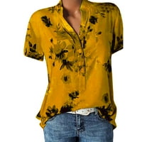 Дамски върши женски V-образно деколте с късо ръкав флорални дами блузи Руси ризи за жени, портокал, 3XL