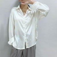 Gasue Vintage Button Down Rish for Women Solid Color Stand Coller Retro Rish Journey Work Fit Rish Black White, M