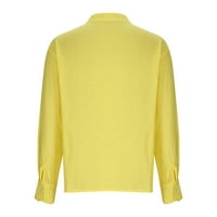 Wyongtao Женски памучно бельо блузи с дълъг ръкав Хенли ризи v Врат Небрежни върхове Жълти XL