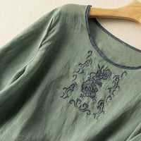 Zunfeo върхове за жени просвета- памучен бельо ленен бутон за ръкав Ново пристигане с къс ръкав Тениски на тениски Зелен L