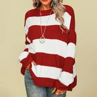 Вивианио ХД пуловери за жени клирънс Плюс размер мода жени печат шарени Дълъг ръкав пуловер О-врата риза Пуловер флаш кирки червено